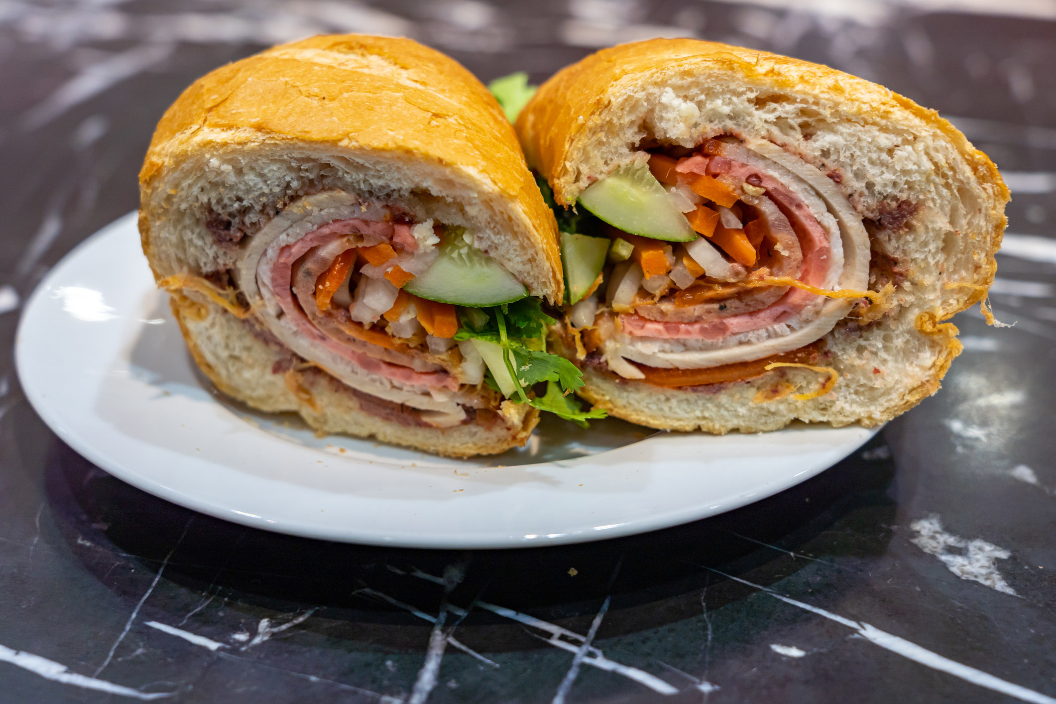 Closeup photo of Vietnamese banh mi sandwich