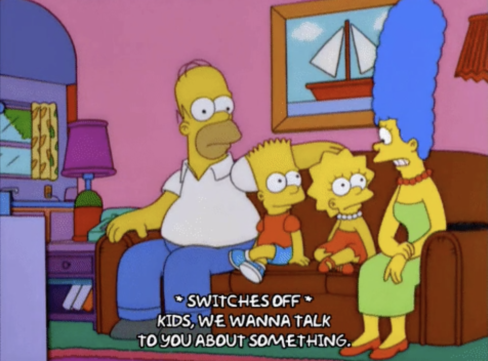 Marge Simpson diciendo: &quot;Niños, queremos hablar con ustedes sobre algo&quot;