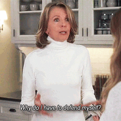 A GIF of Diane Keaton saying, &quot;Why do I have to defend myself&quot;
