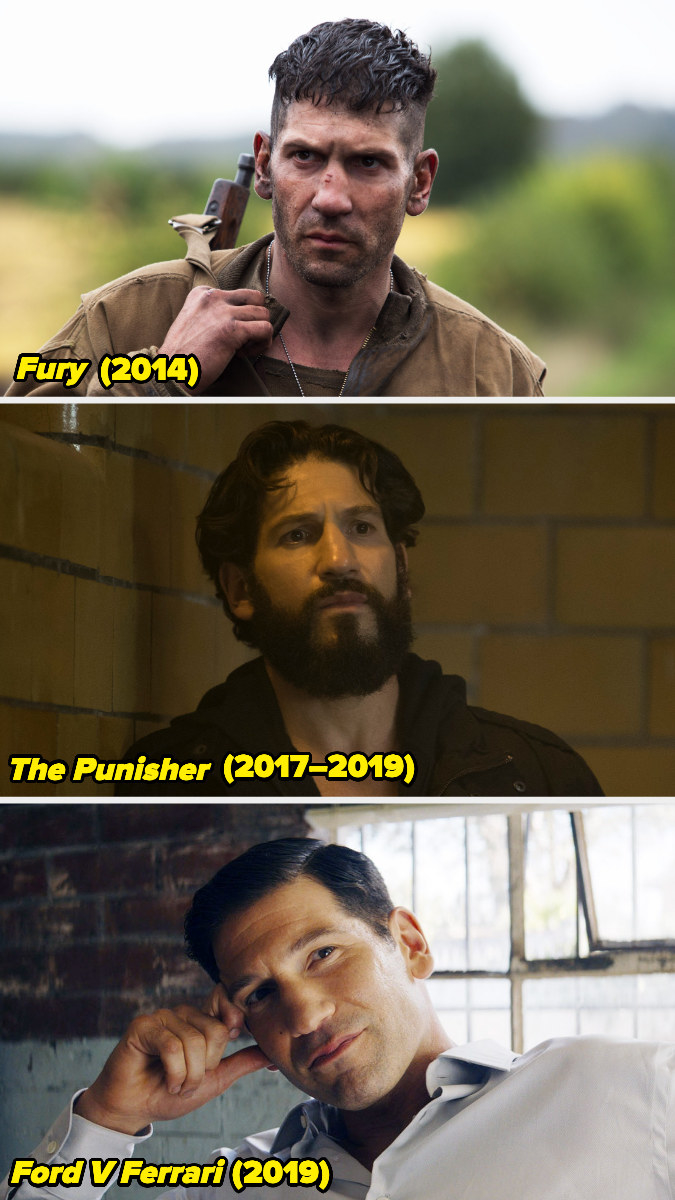 Stills of Jon Bernthal in &quot;Fury,&quot; &quot;The Punisher,&quot; and &quot;Ford V Ferrari.&quot;