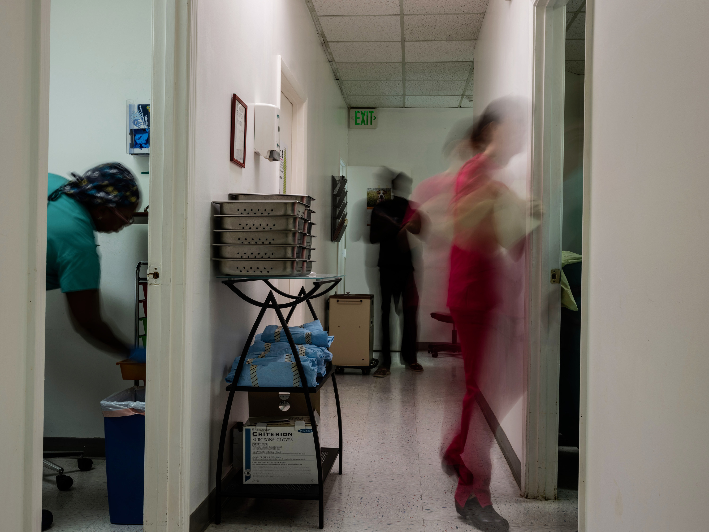 Nurses and staff in a medical hall