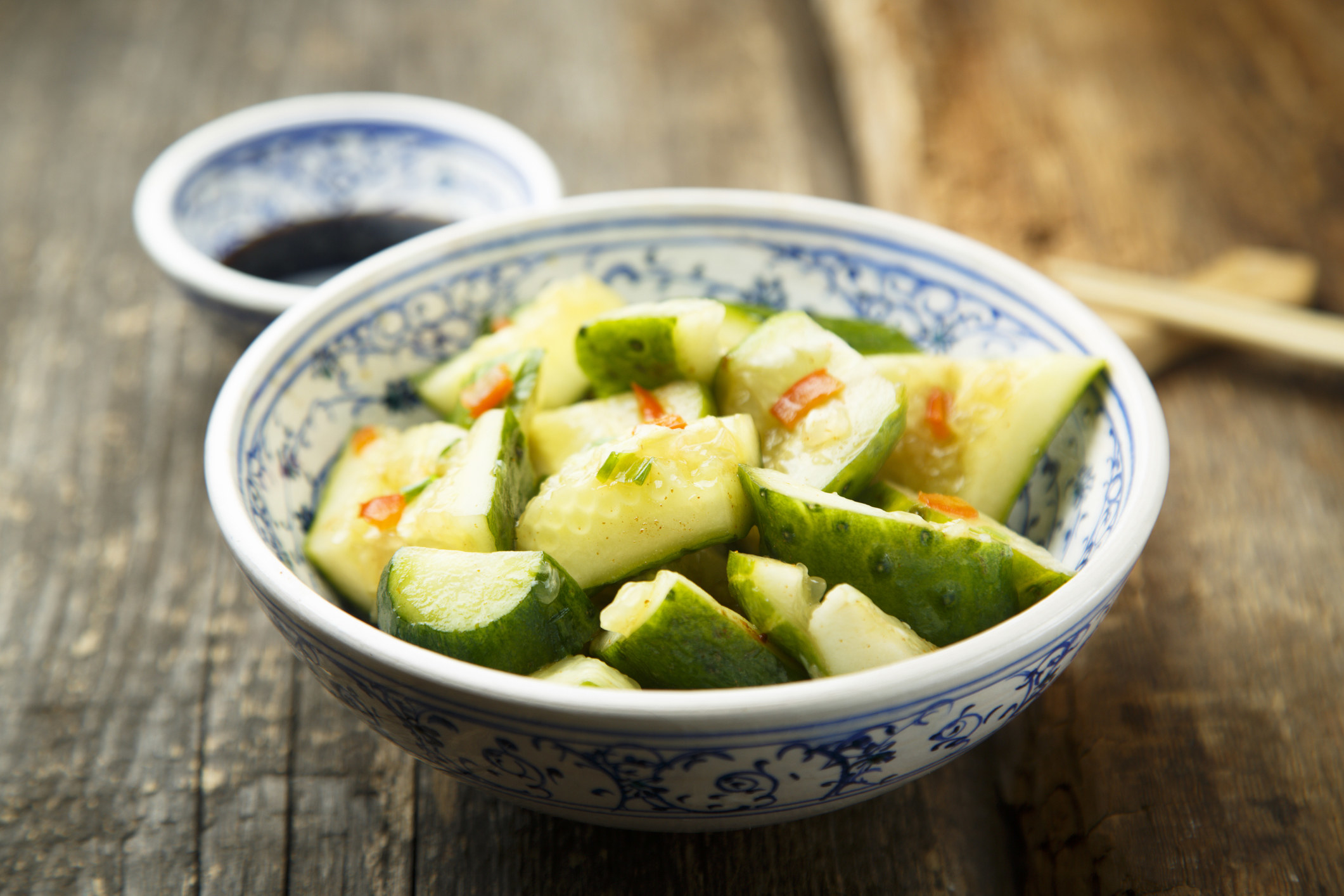 Asian style cucumber salad with chile pepper