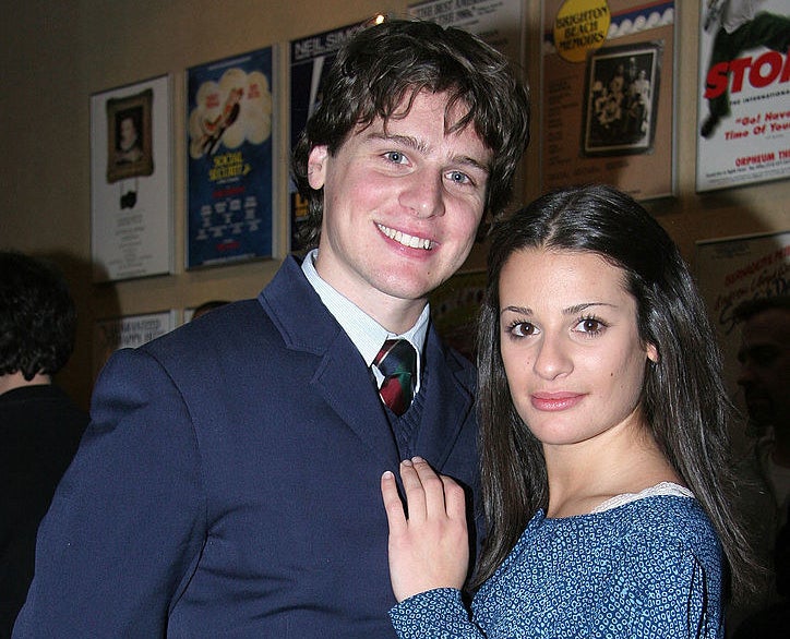 Jonathan Groff and Lea Michele pose for a picture