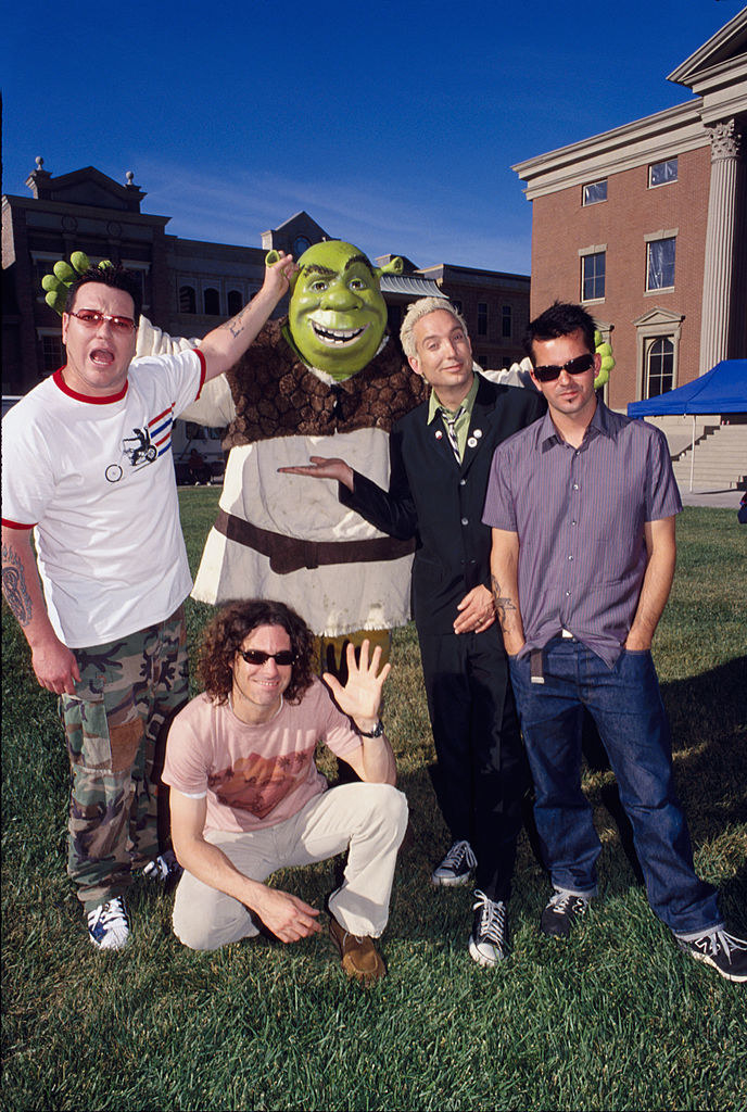 Smash Mouth posing with Shrek in 2001