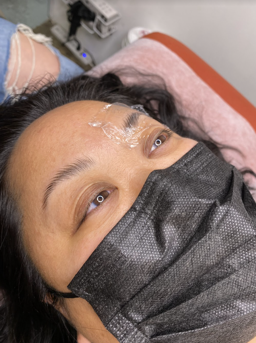 A close-up of Crystal&#x27;s brows during the treatment