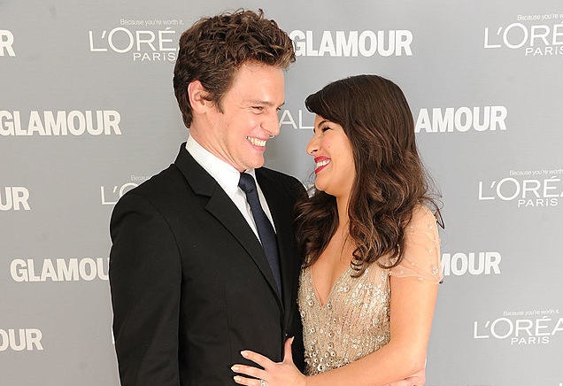 Jonathan Groff and Lea Michele laugh together