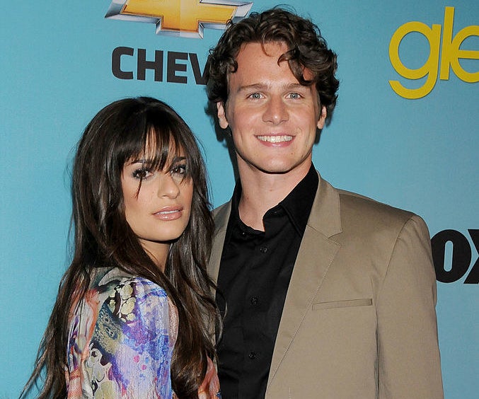 Lea Michele and Jonathan Groff at an event