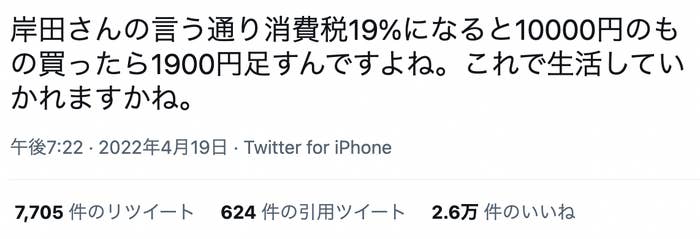 消費税を19％に増税」岸田首相の発言とするツイートが拡散→誤り。外部