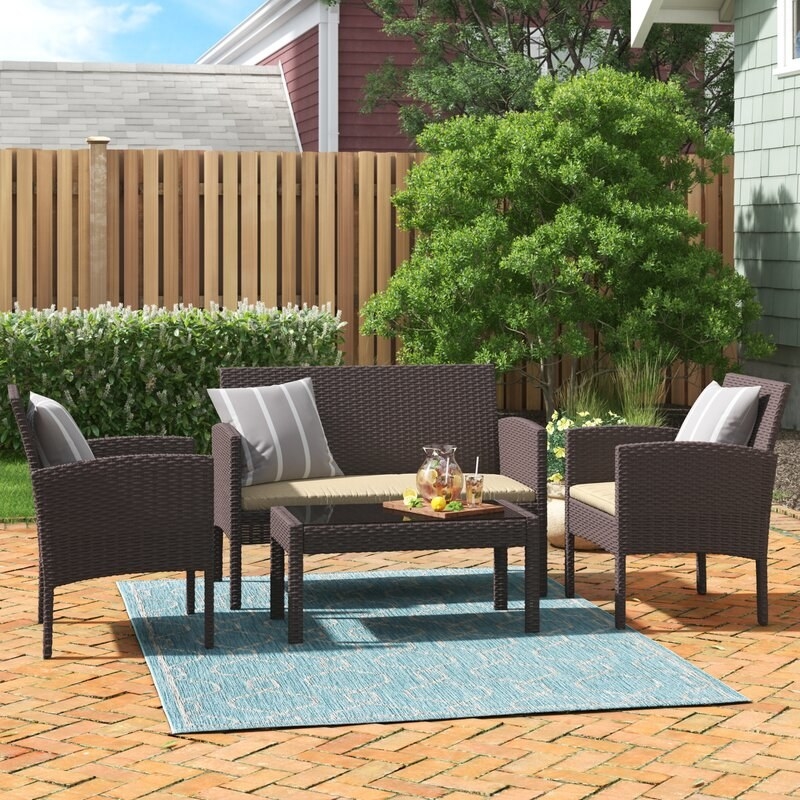 patio set styled in a backyard
