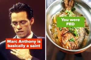 Marc Anthony singing, fish being cooked puerto rican style
