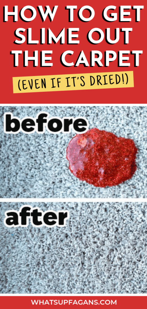 Blogger&#x27;s before photo showing the slime in the carpet and after photo with the slime removed
