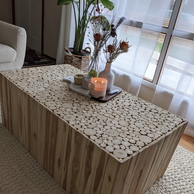 A wood coffee table