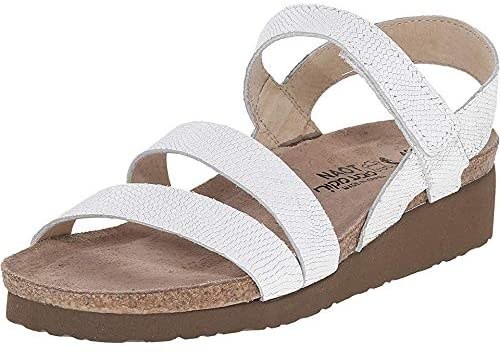 the white textured sandals with three straps