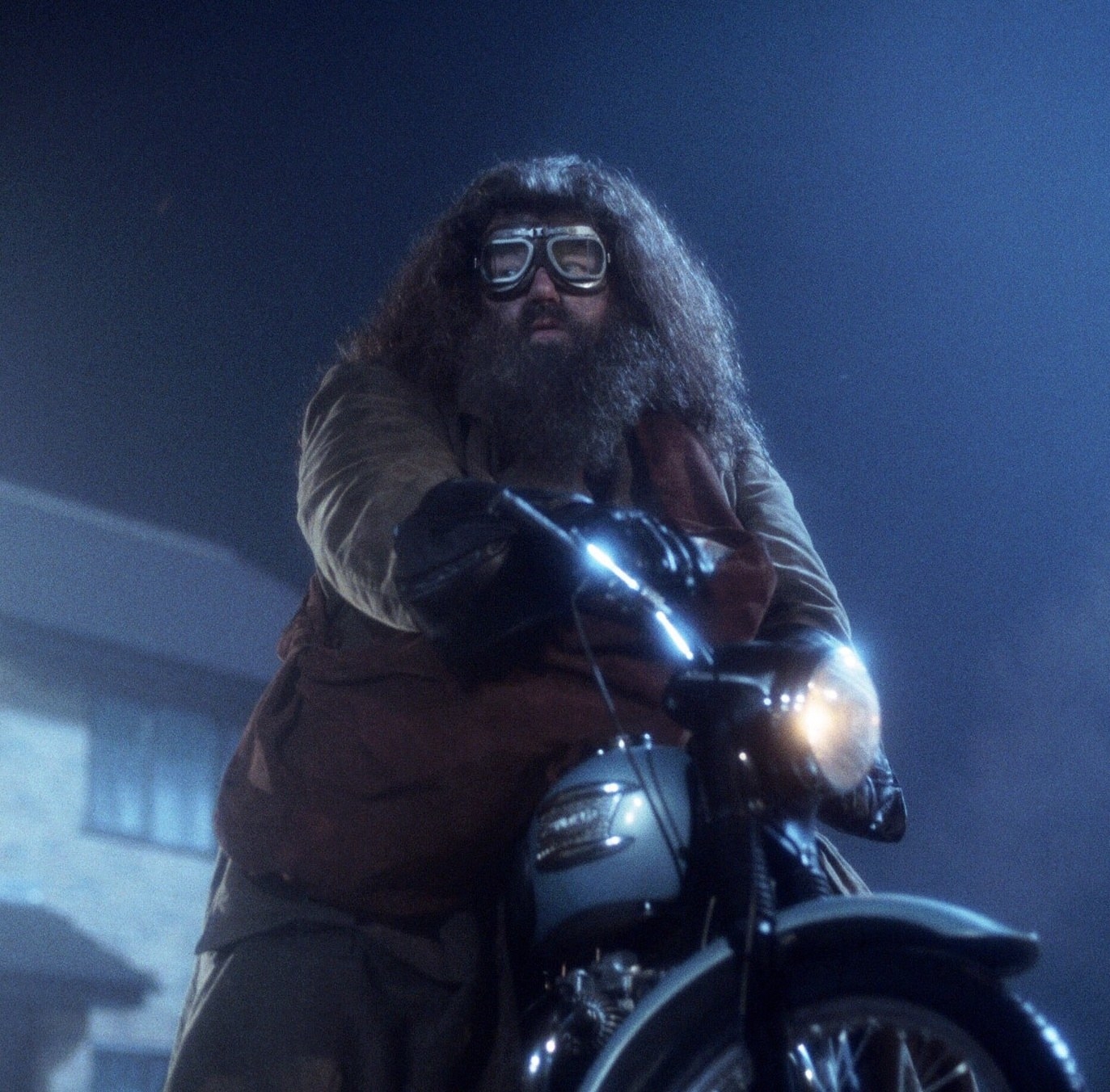 Hagrid on a big motorbike that&#x27;s as giant as he is