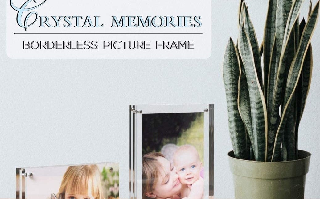 the frames with photos in them next to a plant