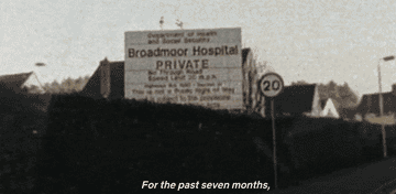 A GIF shown of Jimmy Savile going past a Broadmoor Hospital sign