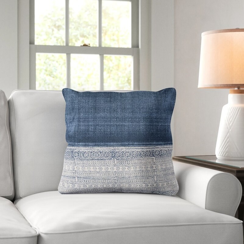 A blue throw pillow