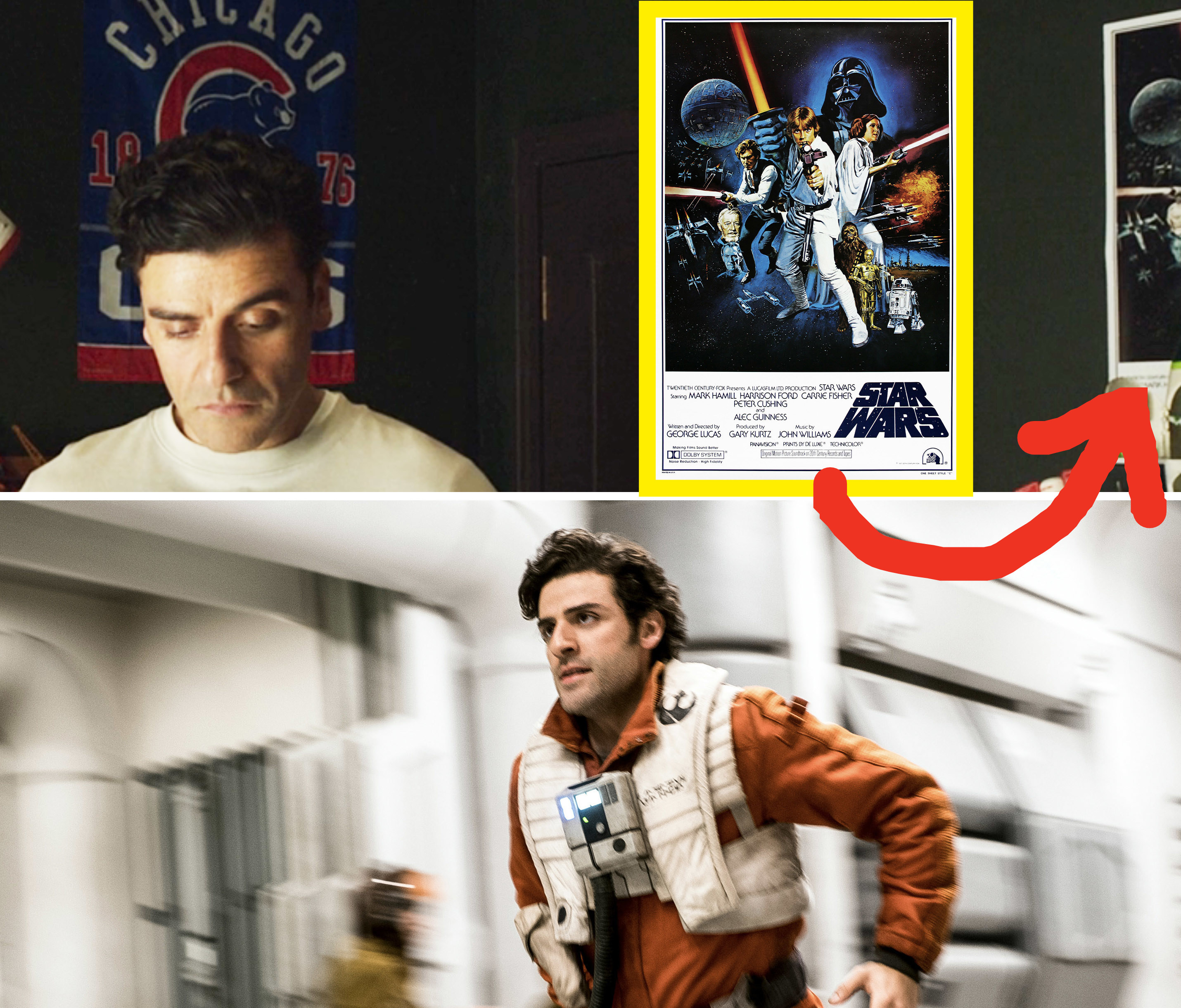 A screenshot circling the Star Wars posted above Oscar Isaac playing Poe Dameron