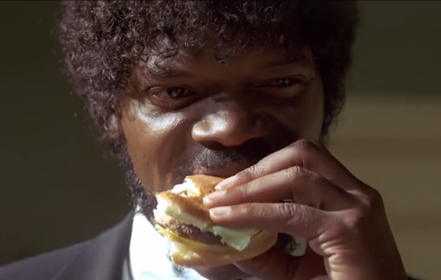 Jackson&#x27;s character taking a bite of a burger