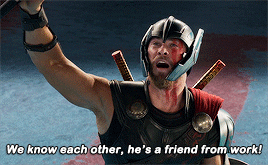 Thor shouting the line while looking up toward the sky