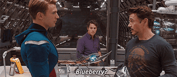 Tony Stark asking Captain America if he wants a blueberry