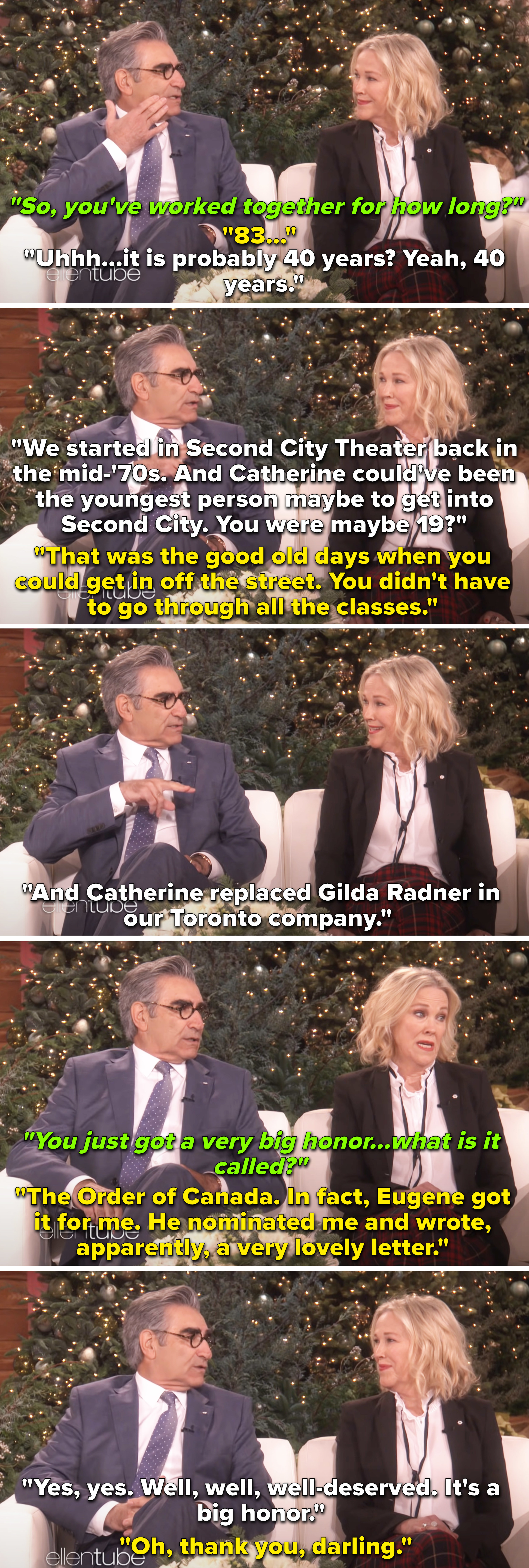 Eugene Levy and Catherine O&#x27;Hara being interviewed on &quot;Ellen&quot;