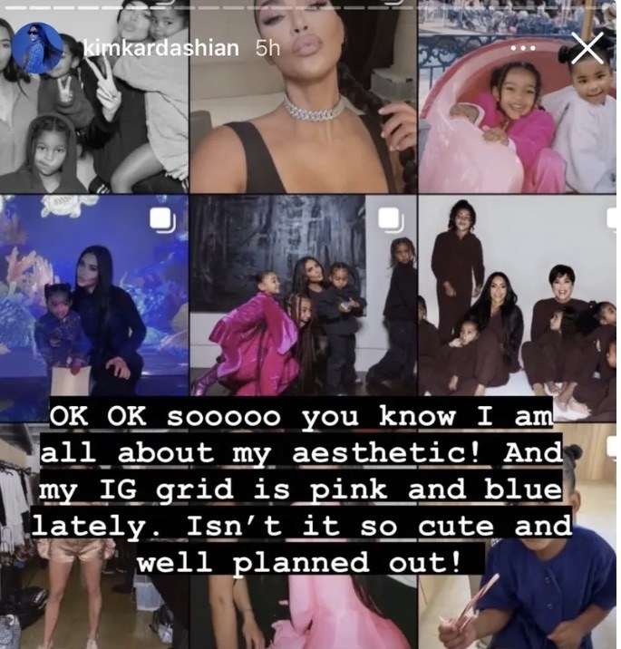 Kim K&#x27;s Instagram feed in her story with text