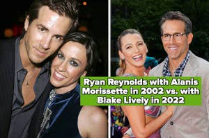 Ryan Reynolds with Alanis Morissette in 2002 vs. with Blake Lively in 2022