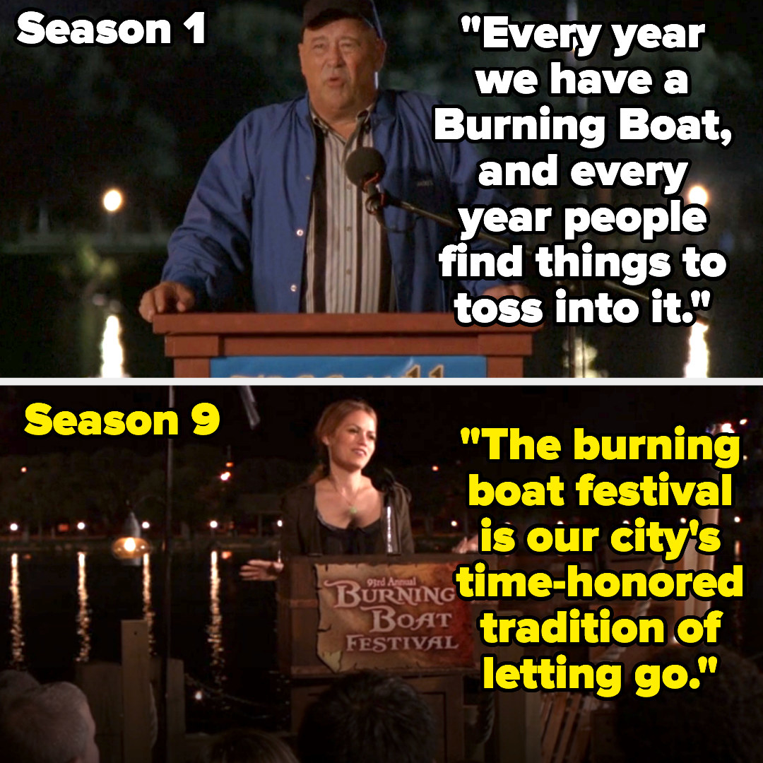 in season 1, whitey introduces the burning boat festival, and in season 9, haley does the same