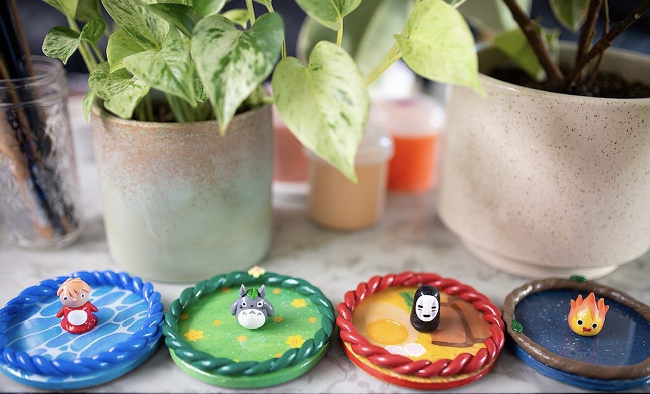 Left to Right: Ponyo, Totoro, No Face, Calcifer themed Trinket Dishes