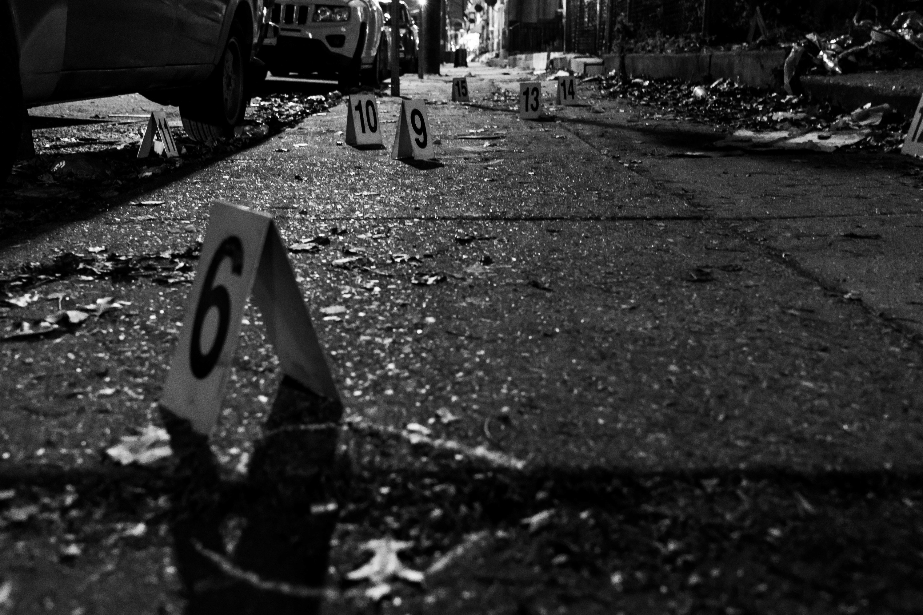 Police markers on the the ground