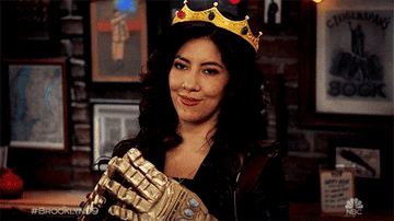 Rosa Diaz wears a crown and Thanos&#x27; gloves while smiling evilly