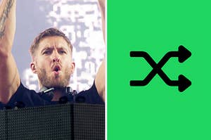calvin harris on the left and the shuffle button on the right