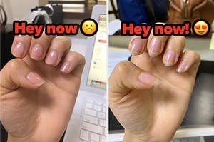 Reviewer's nails before and after using nail cream