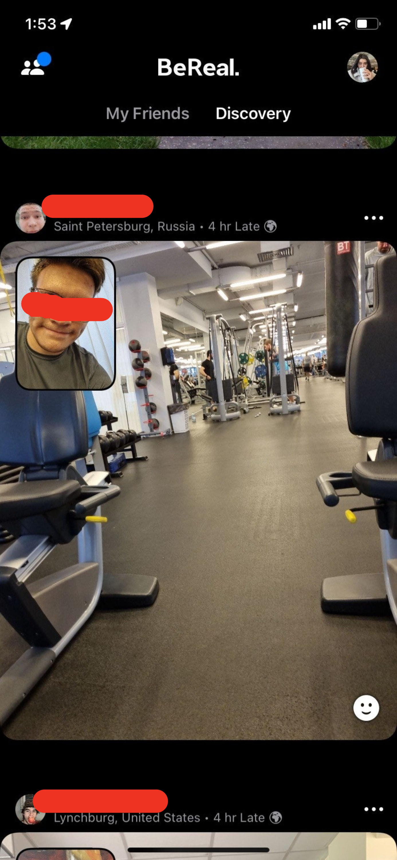 Someone in Saint Petersburg, Russia at the gym, again with the name and face crossed out