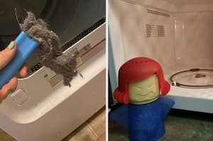 (left) dryer vent cleaner (right) angry mamma microwave cleaner