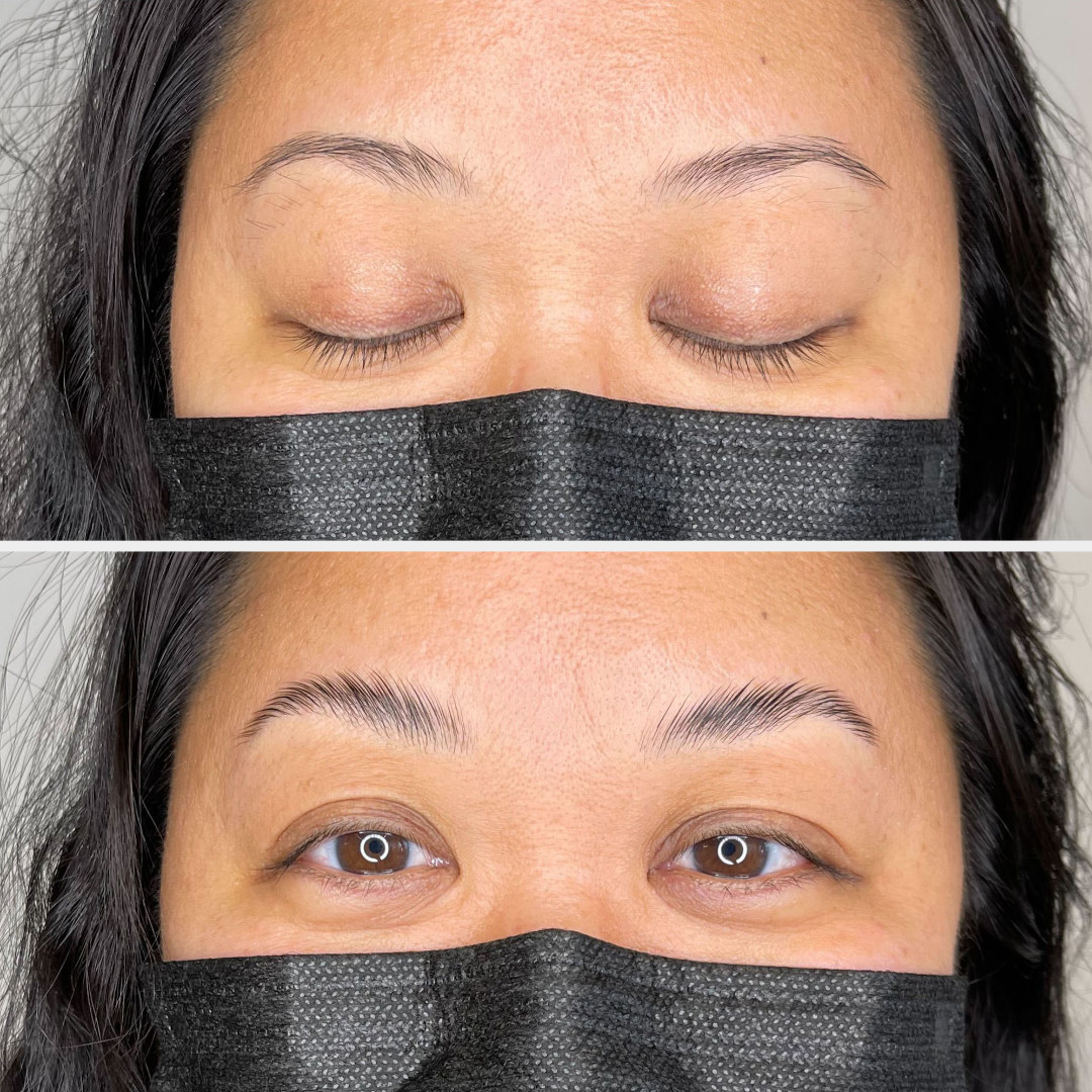 Up close shot of Crystal&#x27;s before and after eyebrows