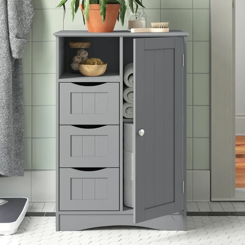 A grey cabinet in a home
