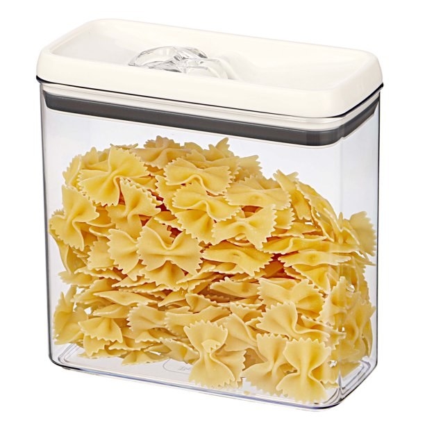 the container with bowtie pasta inside