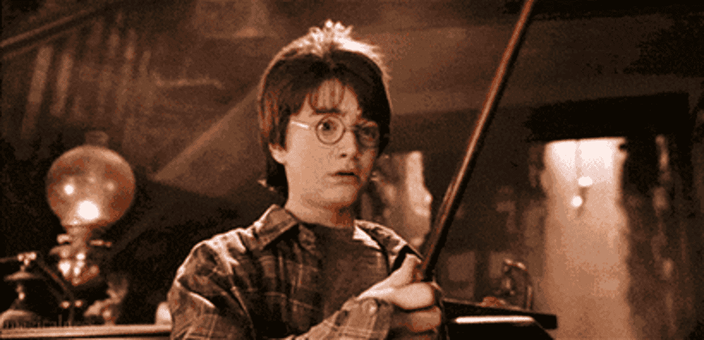 Harry in amazement looking at his wand