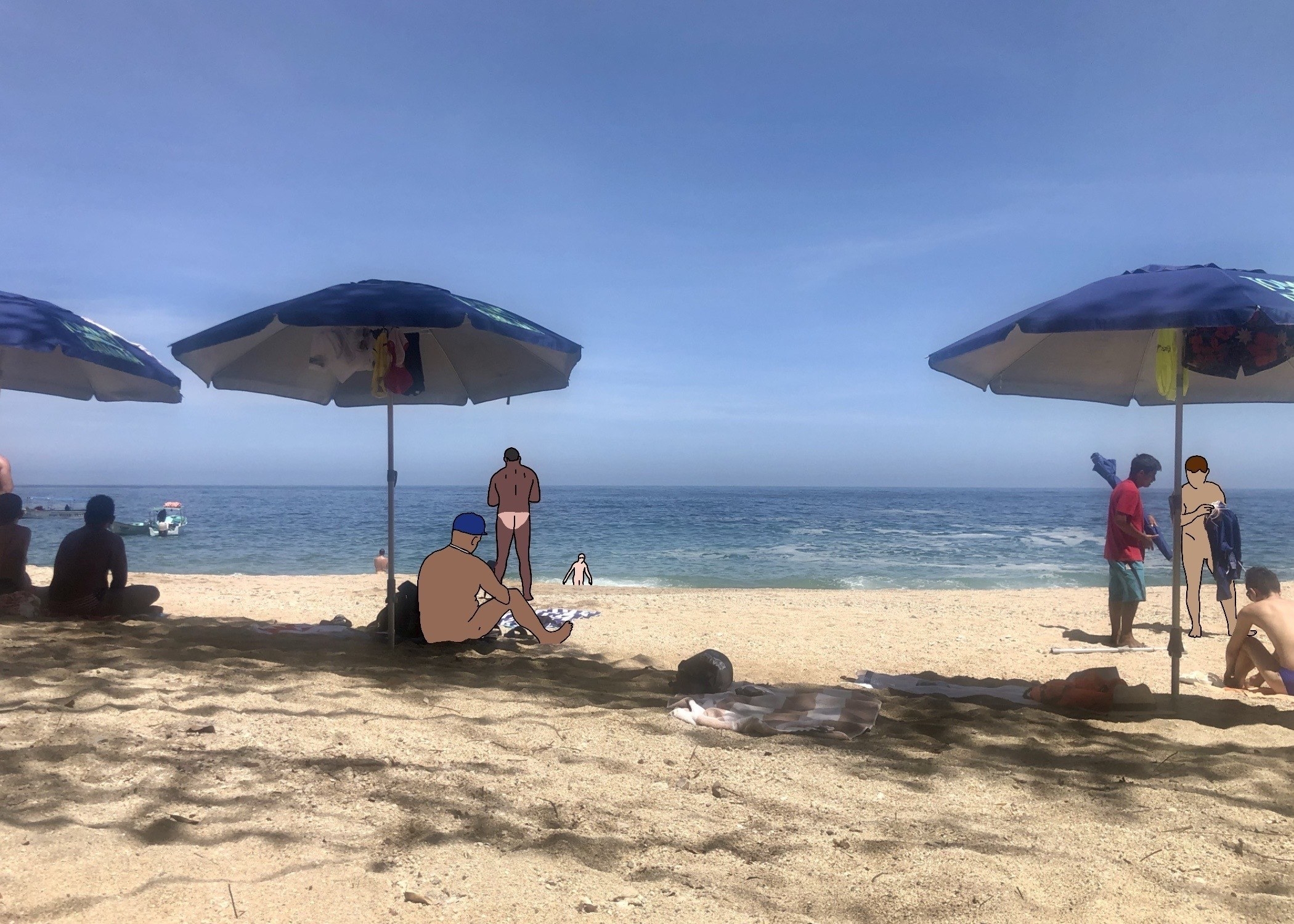 drawing of naked men on a beach