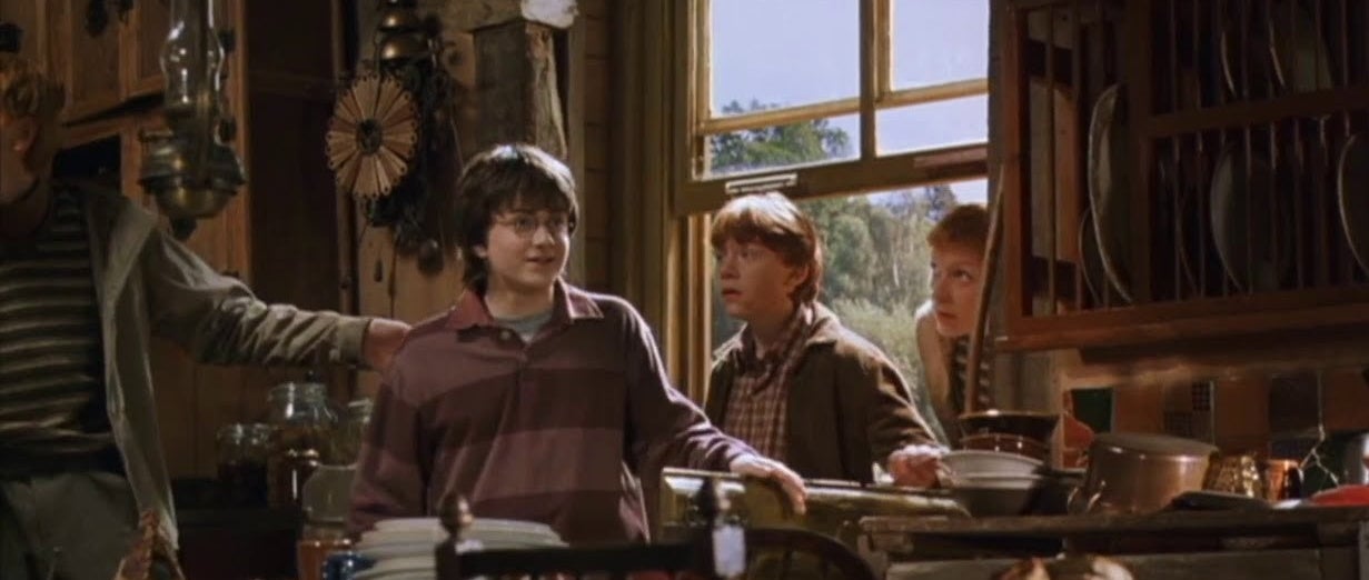 Harry and some of the students at Hogwarts