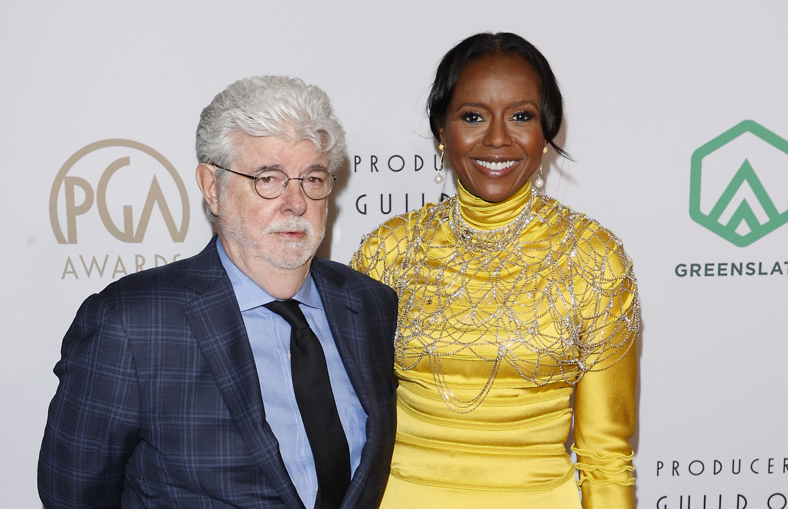 George Lucas and his wife Mellody Hobson arrive for the 33rd Annual Producers Guild Awards