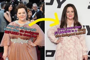 Melissa McCarthy wore an off-the-rack gown after six designers refused to dress her, but three years later, she stunned in a dress she designed herself