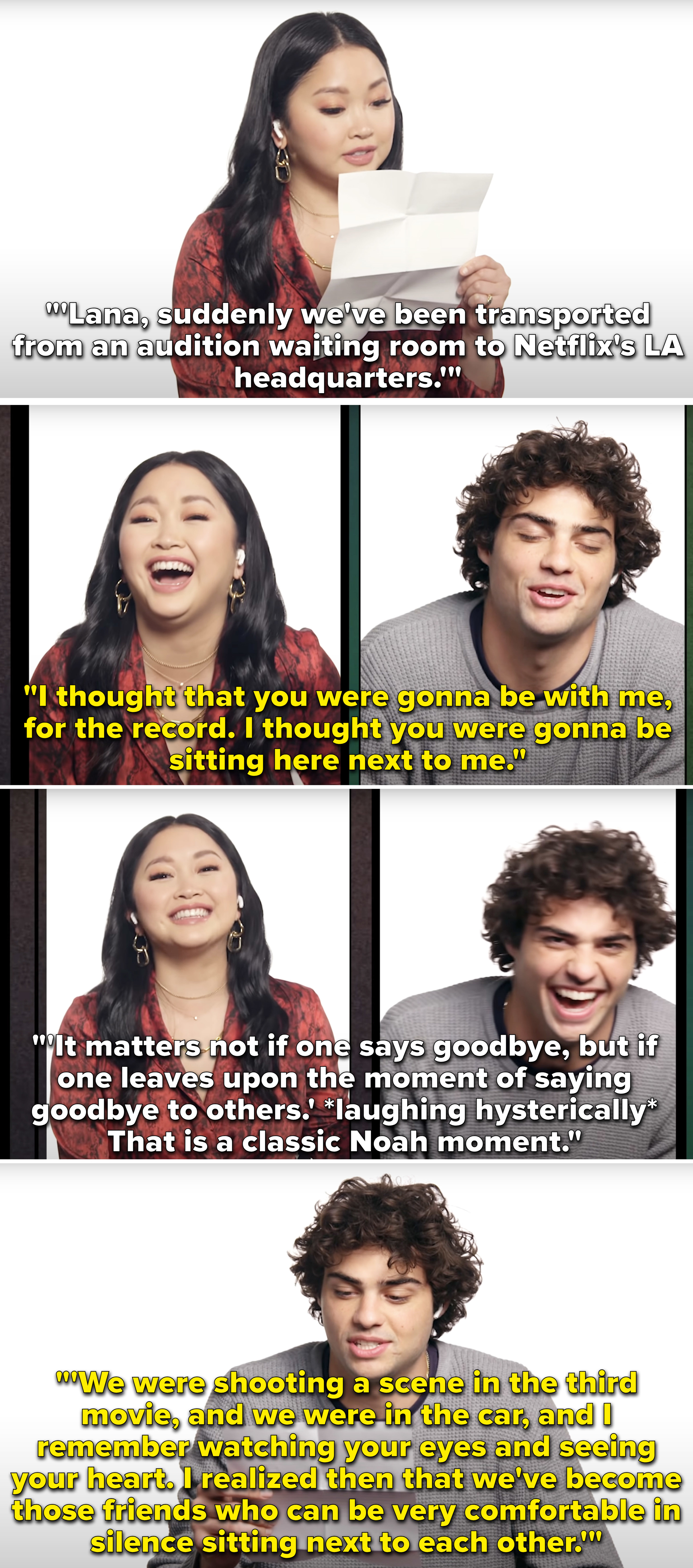 Noah Centineo and Lana Condor talking about the progression of their friendship