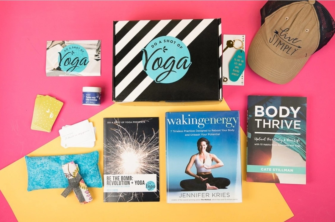 An image of items found inside the Cratejoy yoga subscription box