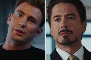 A close up of Steve Rogers and Tony Stark