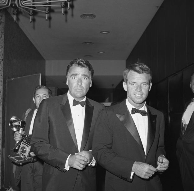 Peter Lawford and Robert Kennedy are pictured as they attend at a charity event for a hospital in 1961.