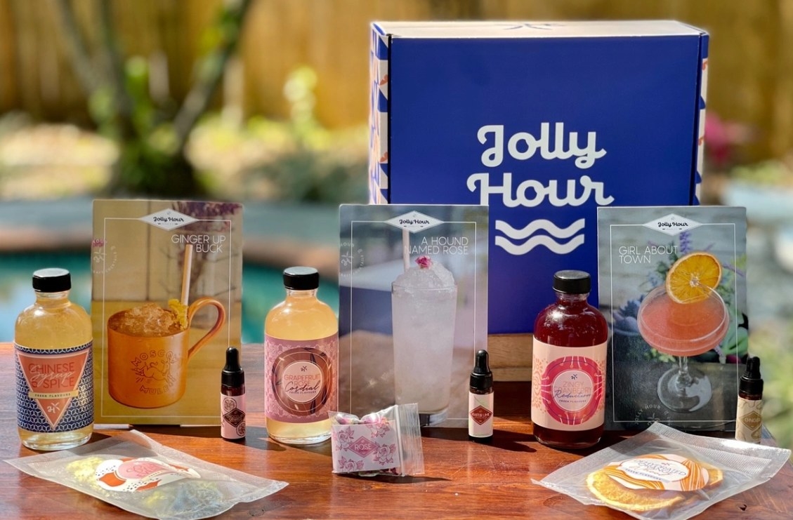 An image of an assortment of items included in the CrateJoy Jolly Hour subscription box