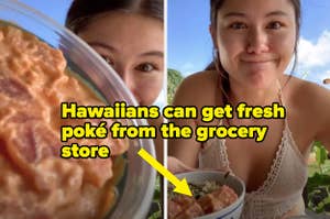 woman eating poké in Hawaii 